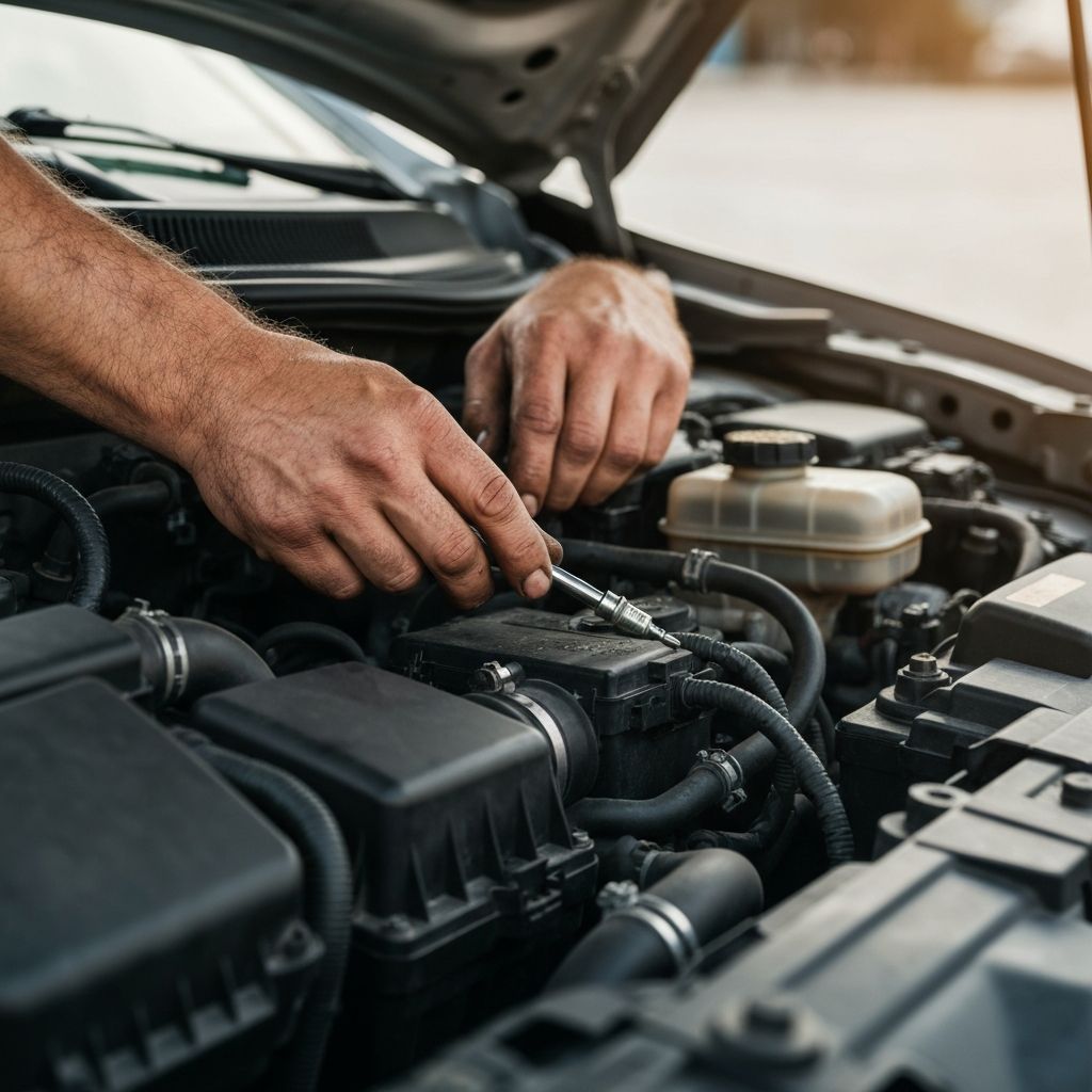 Mechanic checking engine during pre-purchase car inspection
