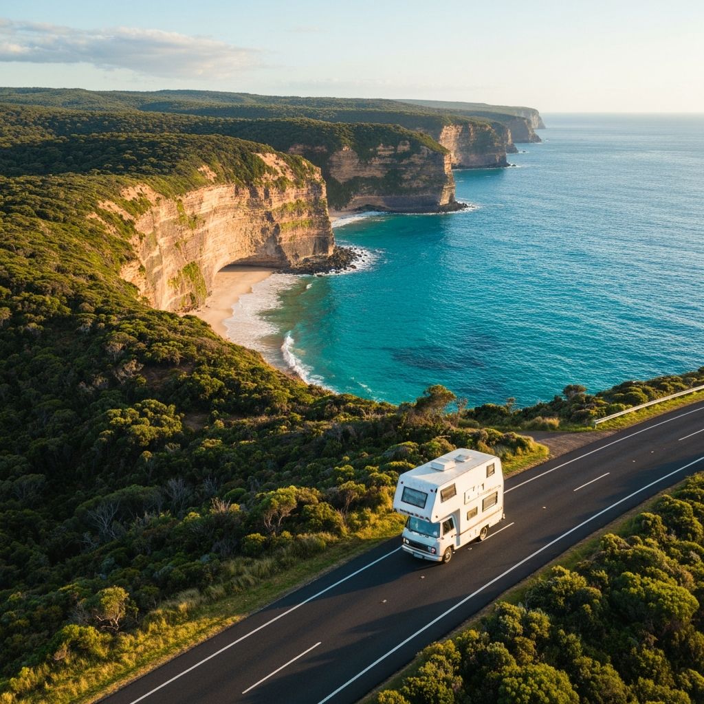 Campervan driving along the Australian coastal highway